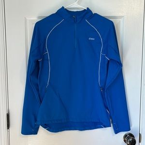 Asics Blue White Lightweight Quarter Zip Pullover Sweater Size Medium